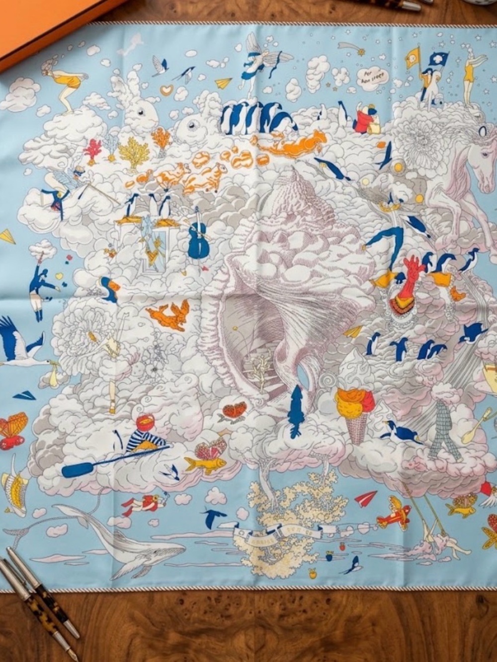 Hermes Sur Mon Nuage Silk scarf approx 34” by 34” NO BOX NWT Made in France